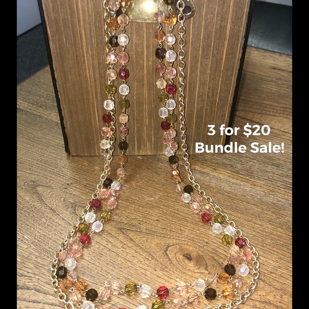 Vintage Three Strand Gold and Beaded Necklace